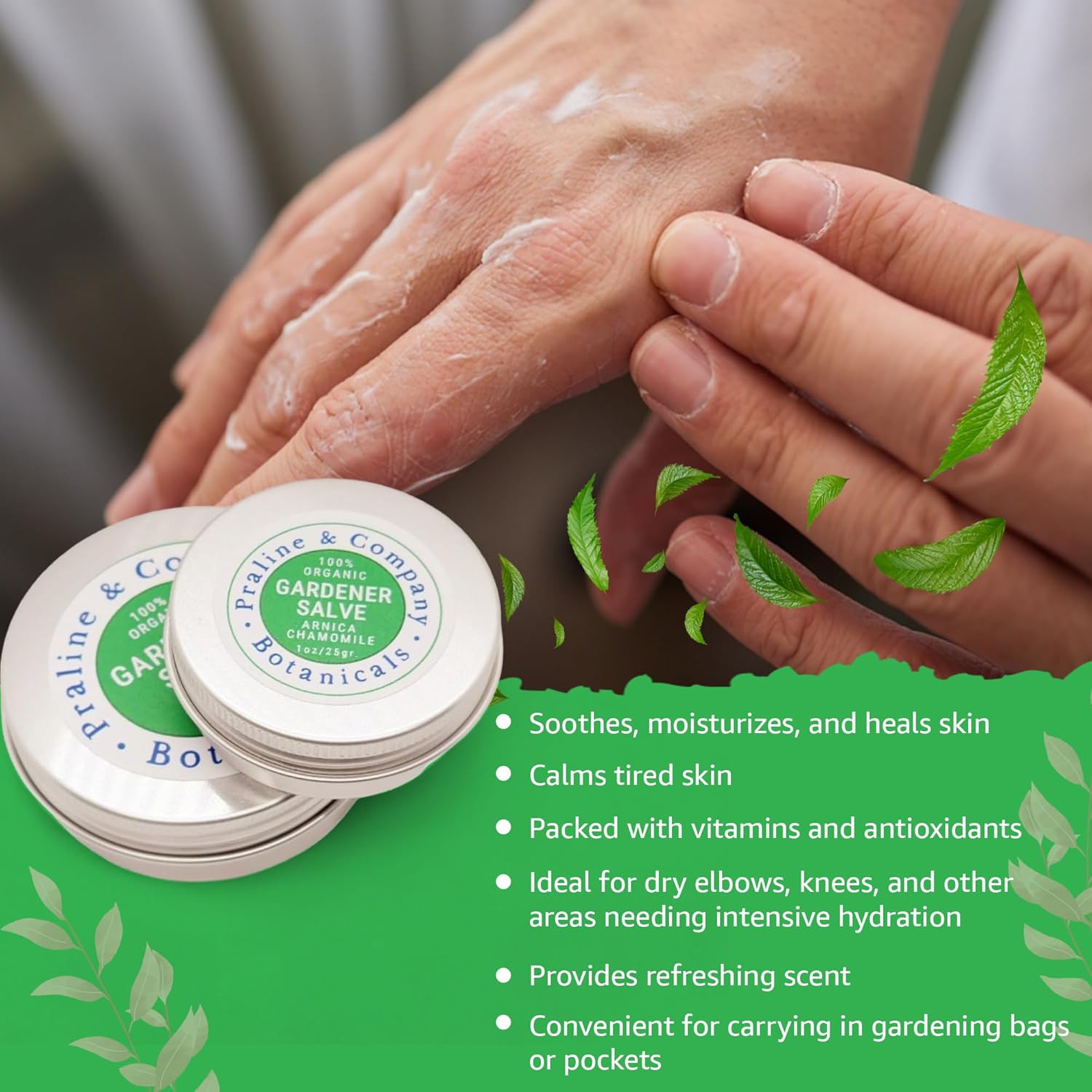 Organic Gardener's Hand Balm 1oz - Hydrating Salve for Dry Cracked Hands with Arnica Chamomile - Image 5