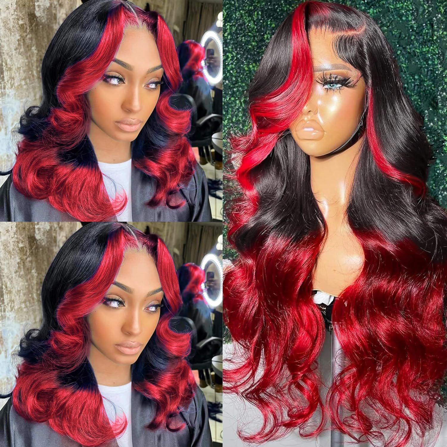Goldfinch Ombre Red Body Wave 18 Inch Human Hair Lace Front Wig 150% Density - Image 3