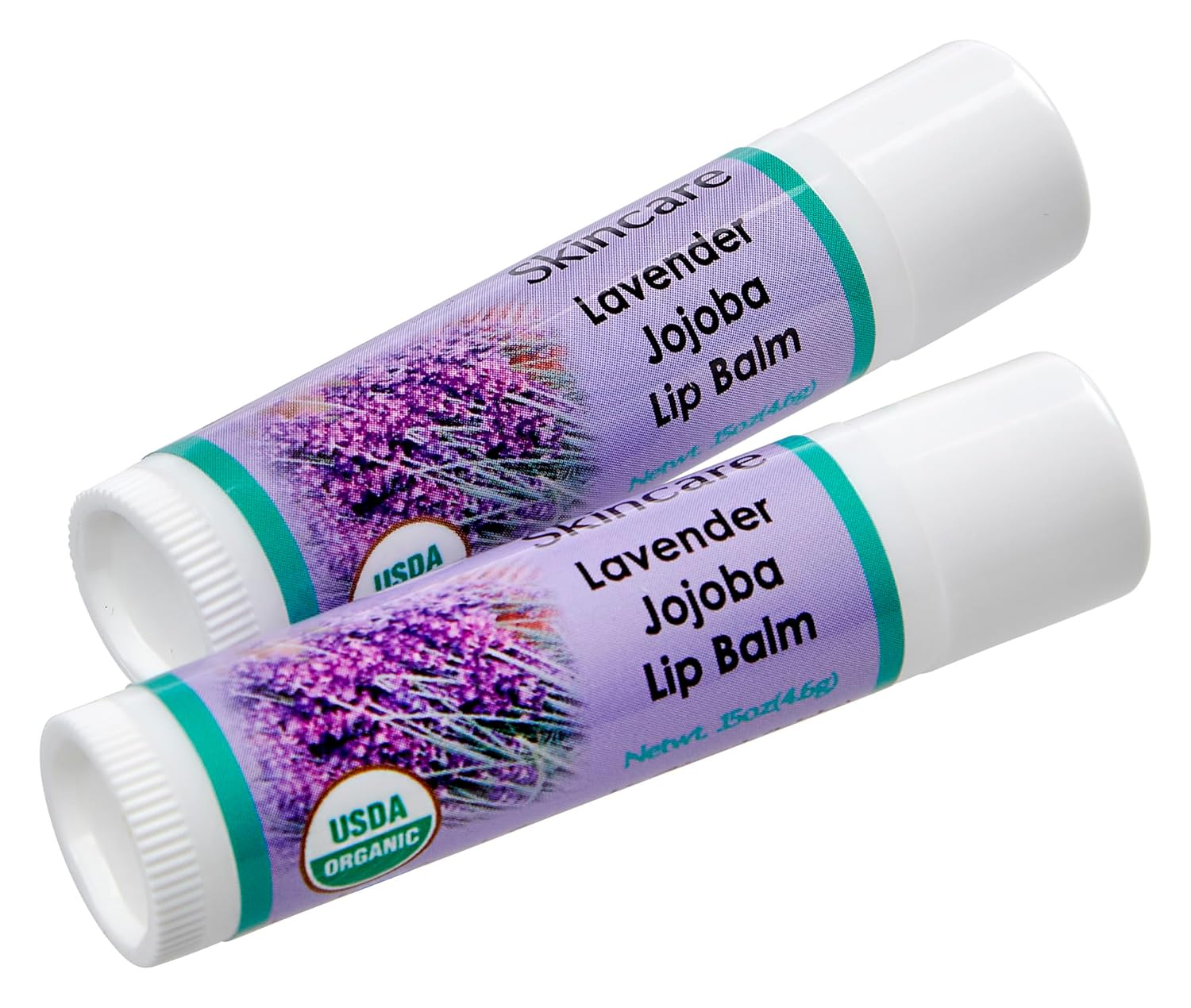 Organic Lip Balm - 70% Jojoba Oil with Beeswax, No Fillers or Additives - Moisturizes Dry Lips - Unflavored, & Travel-Ready - 2-Pack - 0.15 oz/4.6 gm - Lavender Scent