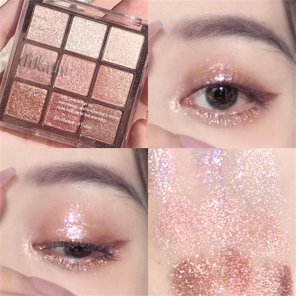 9 Color Nude Sparkly Eyeshadow Palette Matte Shimmer Waterproof Long-Lasting - Image 3