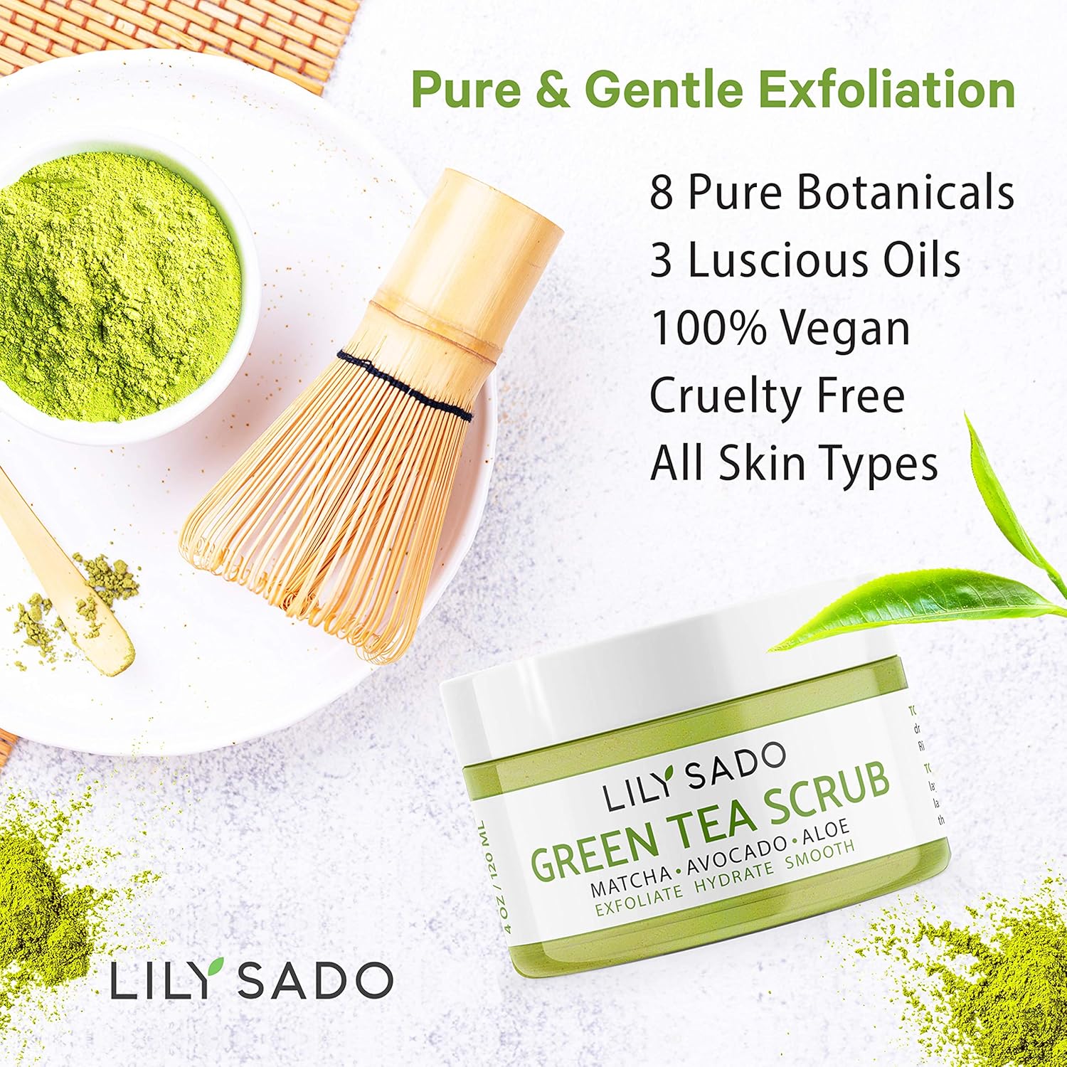 Lily Sado Matcha Made in Heaven Sugar Facial Scrub 4 oz Vegan Exfoliator All Skin Types - Image 2