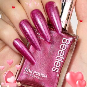 Beetles Hot Pink Nail Polish 15ml, Valentines Day Gifts for Women Fast Drying & Long Lasting Glitter Nail Polish Pink Nail Lacquer Glossy for DIY Nail Salon-Quality Results