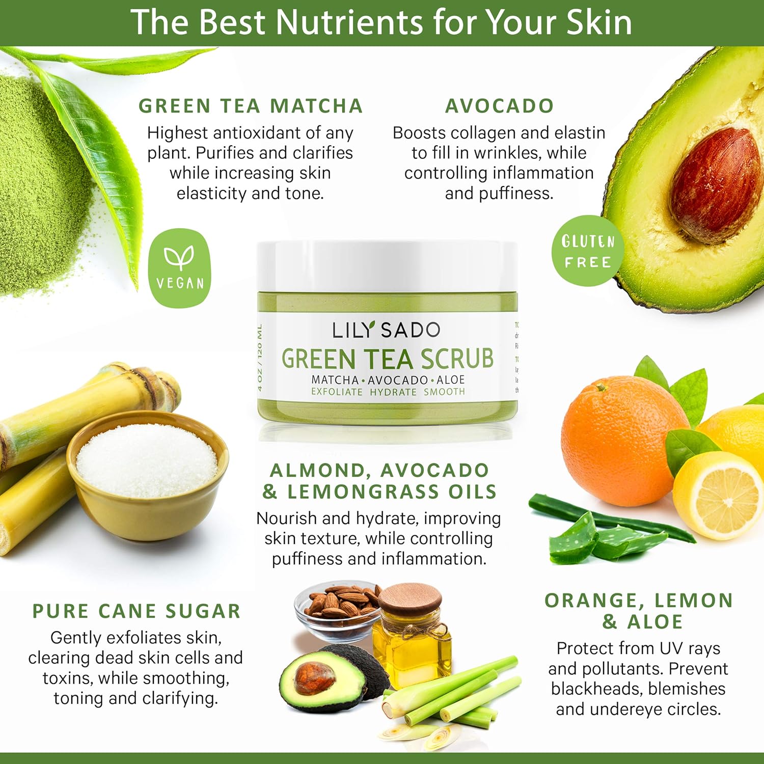 Lily Sado Matcha Made in Heaven Sugar Facial Scrub 4 oz Vegan Exfoliator All Skin Types - Image 3