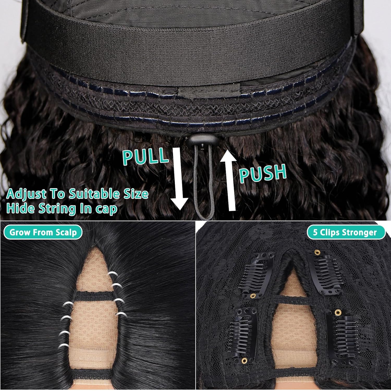 18 Inch Kinky Curly Human Hair Glueless Clip-In V Part Wig 180% Density - Image 2