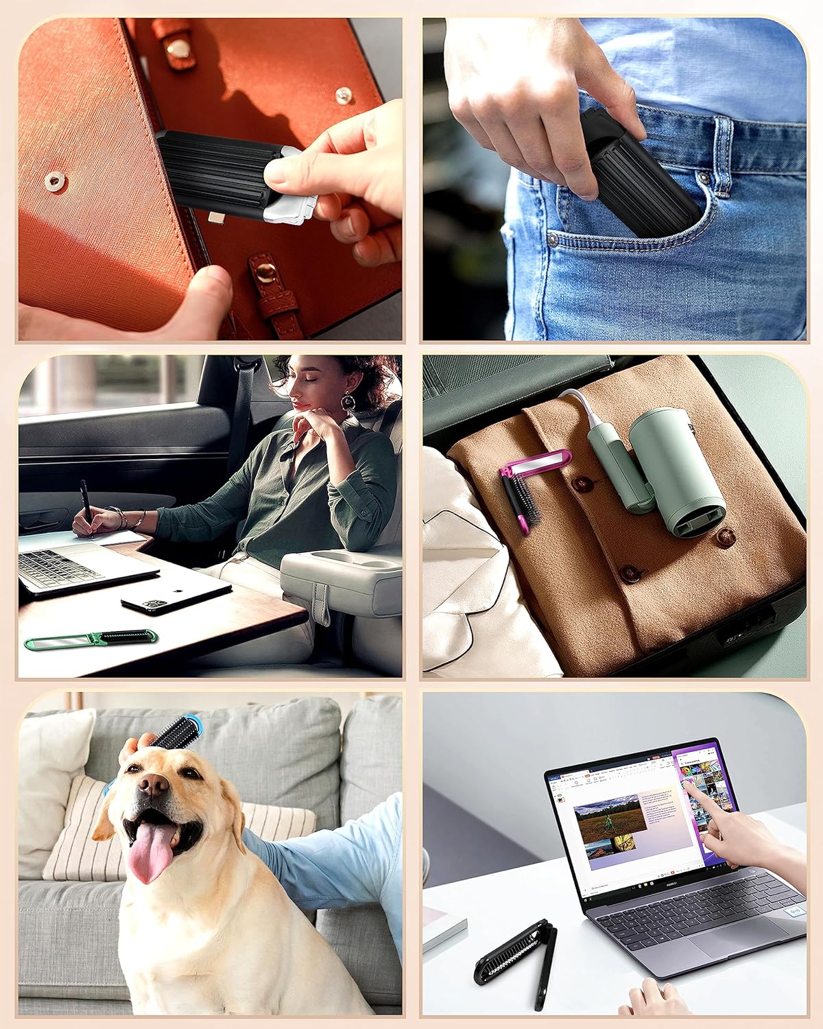 6 Piece Mini Folding Travel Hairbrush and Mirror Set for Women and Girls - Image 3