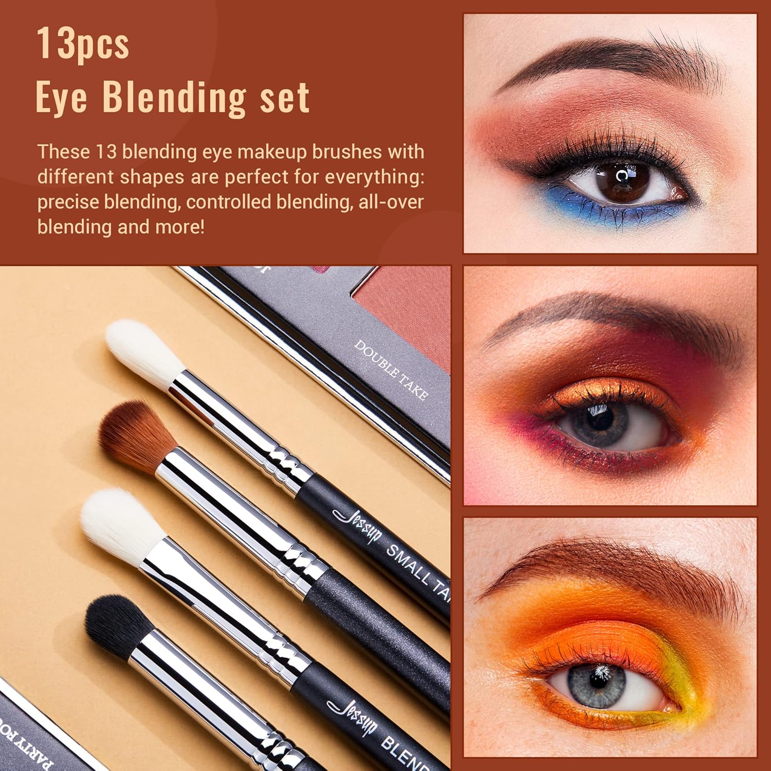 Jessup 13-Piece Professional Blending Eye Makeup Brush Set Black Synthetic - Image 5