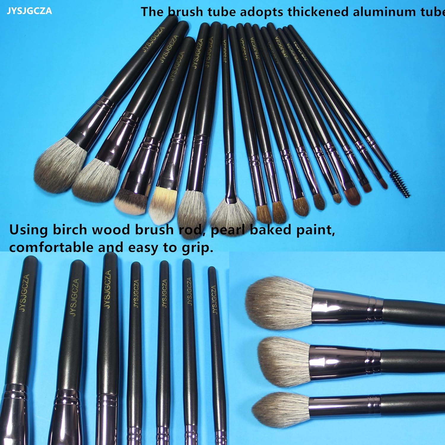 15-Piece Professional Makeup Brush Set Black with Foundation, Eyeshadow, Blush, and Bag - Image 5