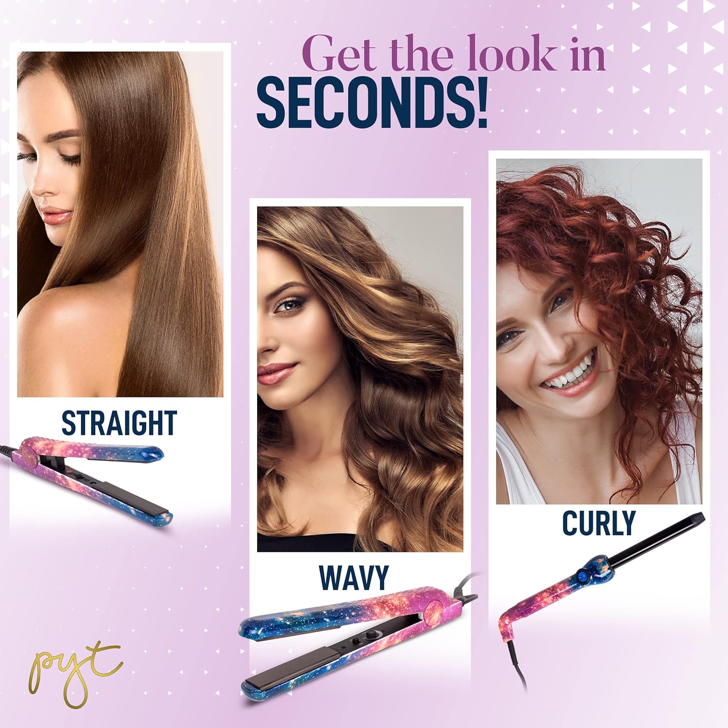 PYT Lola Tool Kit with 1.25 Flat Iron, 19mm Curling Wand, and Mini Straightener in Galaxy Design - Image 5