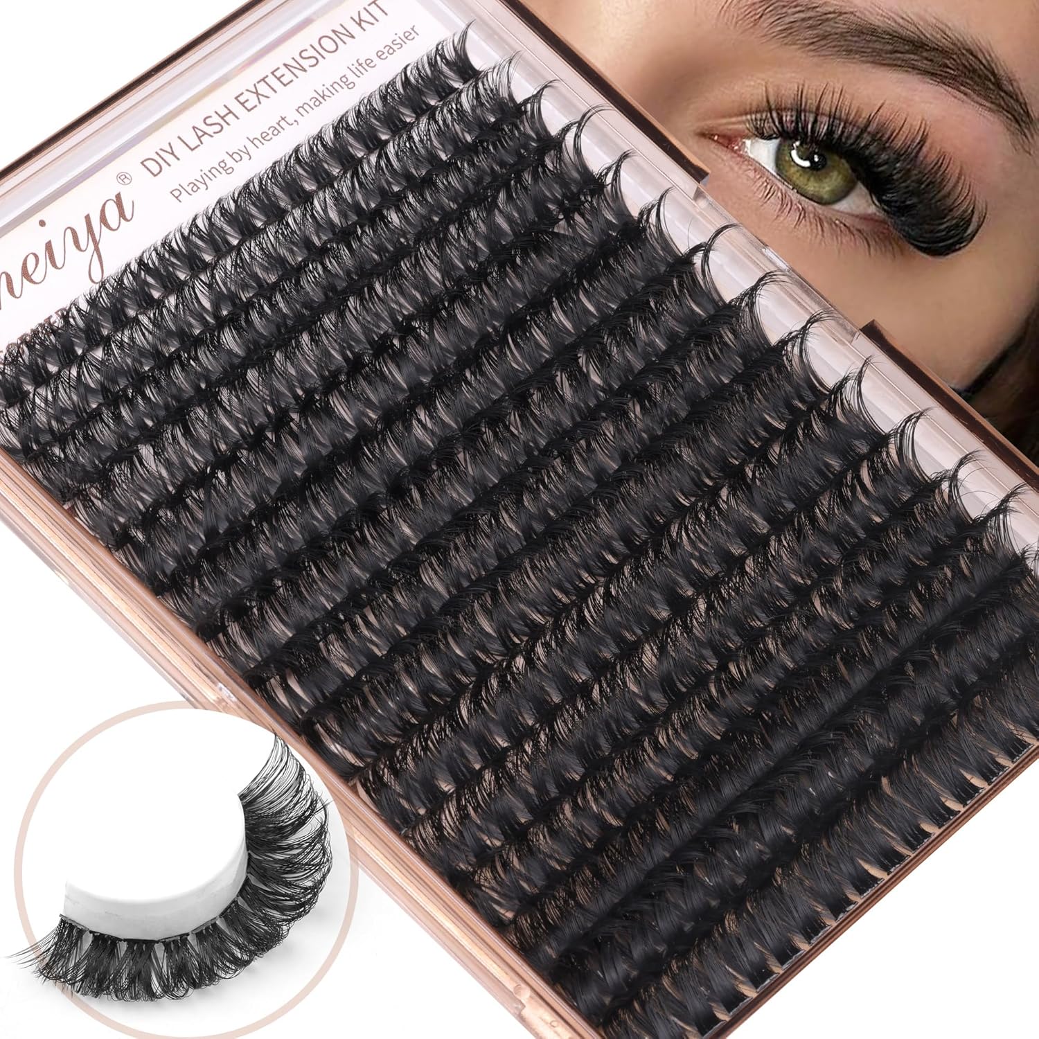 Geeneiya DIY Volume Lash Clusters Kit Bond Seal Tweezers 300 Pcs Mink Lashes - Image 6
