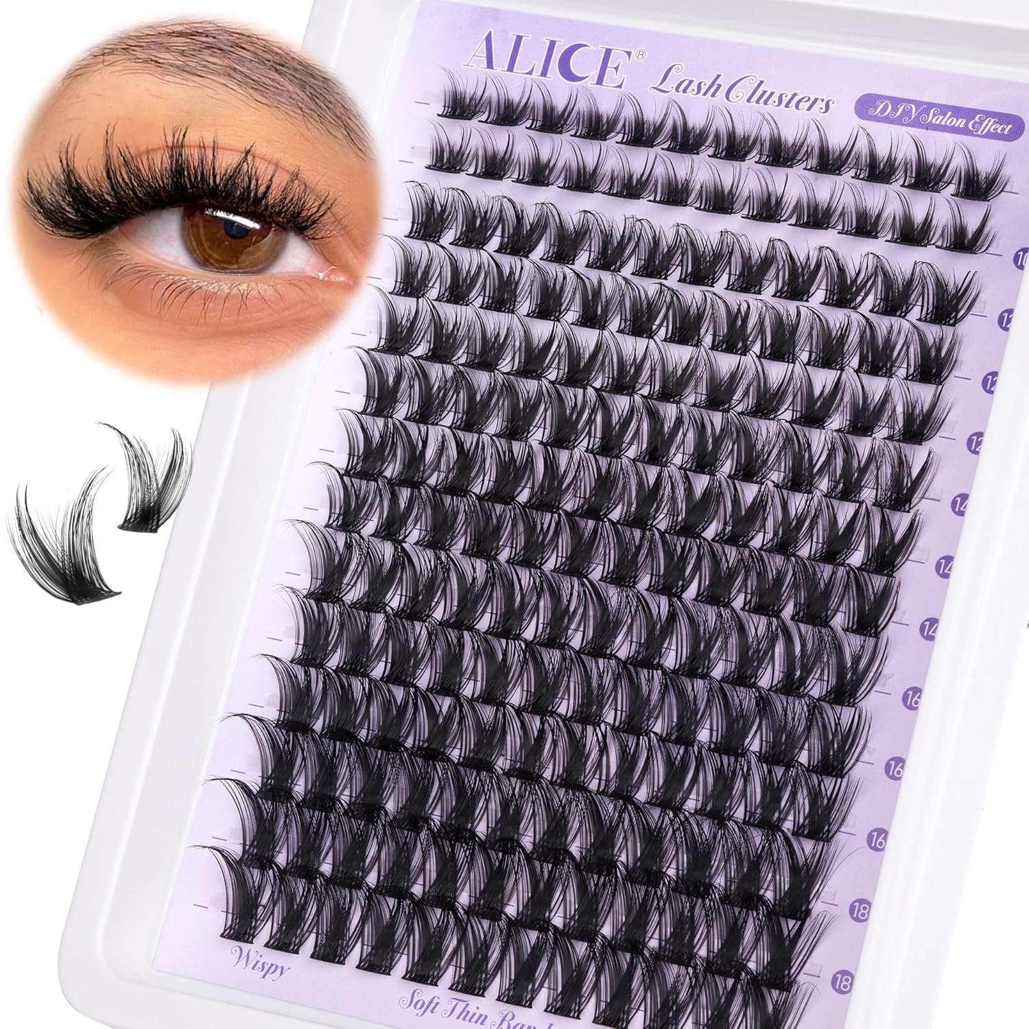 ALICE 168pcs Wispy Eyelash Clusters 10-18mm Natural Volume Extensions with Soft Band - Image 8