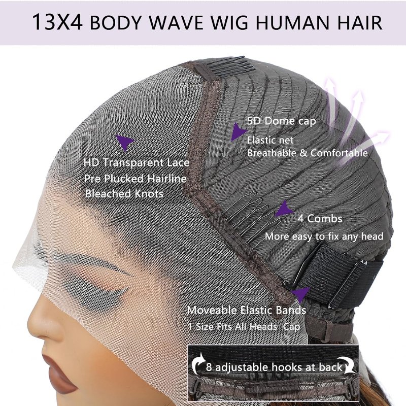 Highlight Ombre 28 Inch Body Wave Lace Front Wig Human Hair 13x4 Pre Plucked 180 Density - Image 4