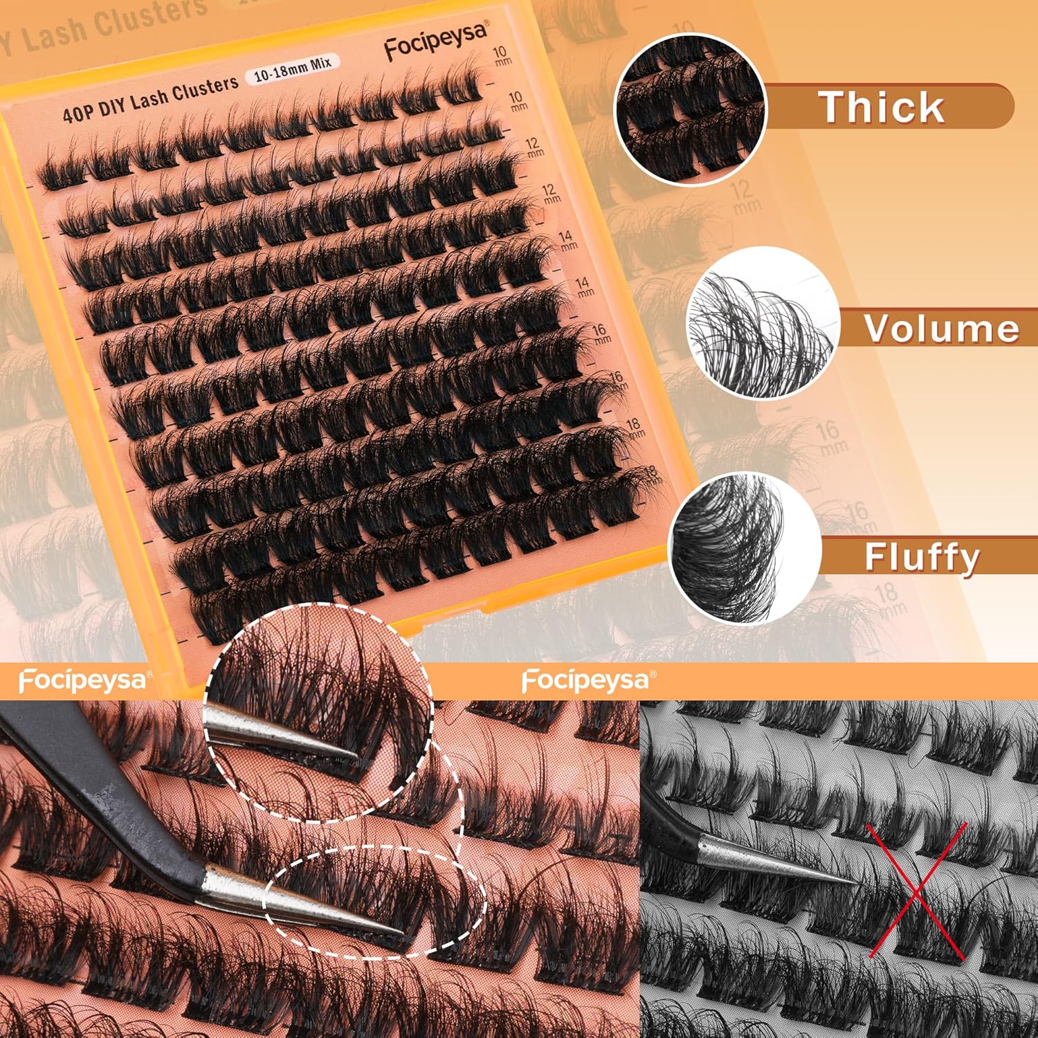 Focipeysa Thick Lash Extension Kit with 40 Full Volume Lash Clusters and Glue, 10-18MM - Image 7