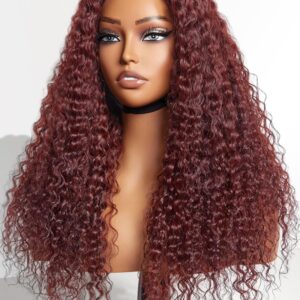 LUVME HAIR 5X5 Dark Reddish Brown Fluffy Water Wave Glueless 5x5 Closure Lace Front Wig Pre Cut Lace Ready To Go Wig Human Hair Wig For Women (14 Inch & Precut Lace)