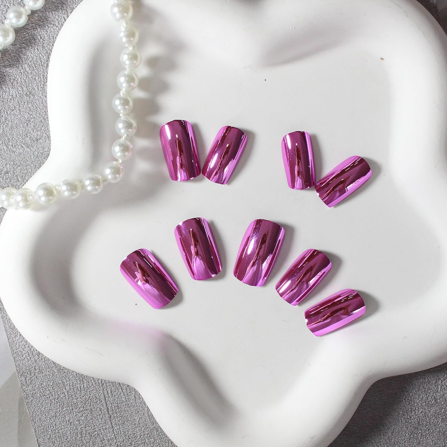 Purple Chrome Square Medium Length Press-On Nails 24 Count Metallic Mirror Finish - Image 5