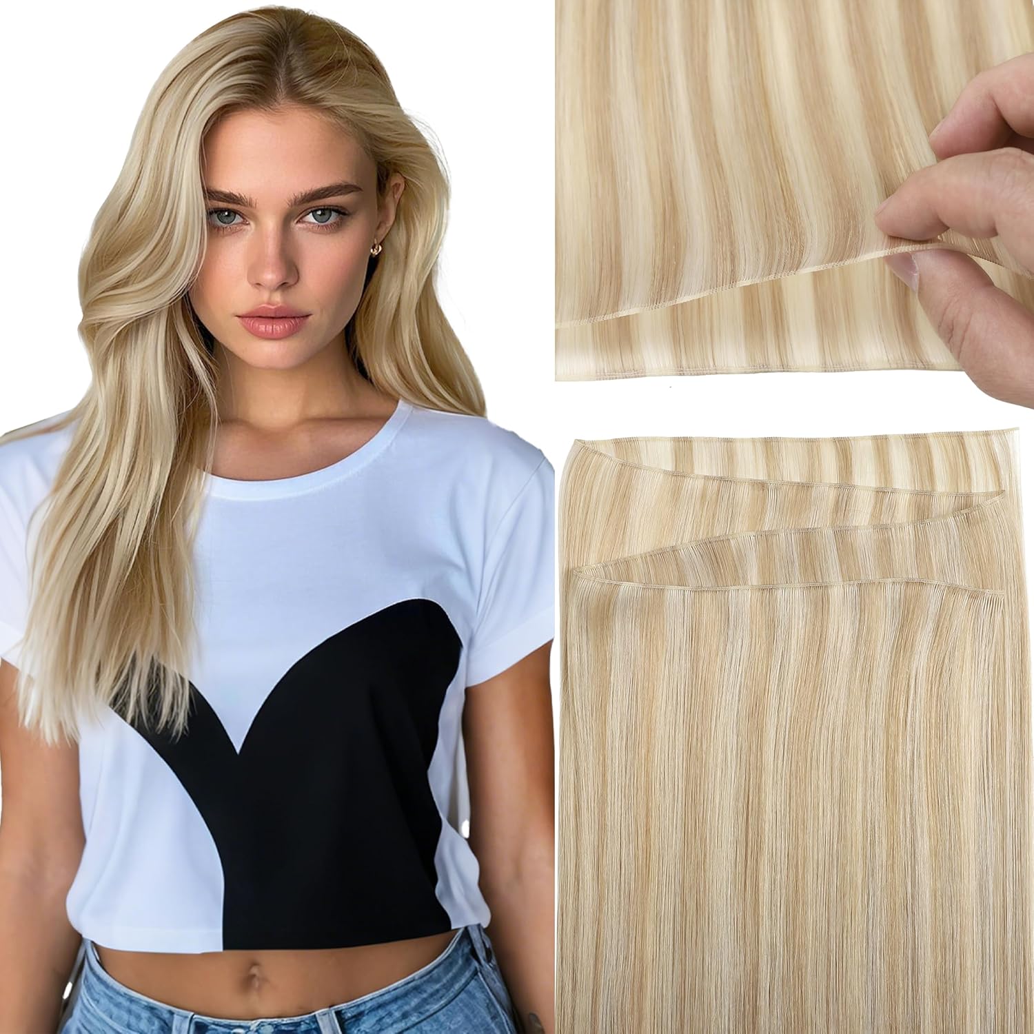 Loxxy Genius Weft Hair Extensions Human Hair 18inch Omber 18 Ash Blonde to 613 Highlights Platinum Blonde Sew In Hair Extensions Real Human Hair 18 Inch 50g