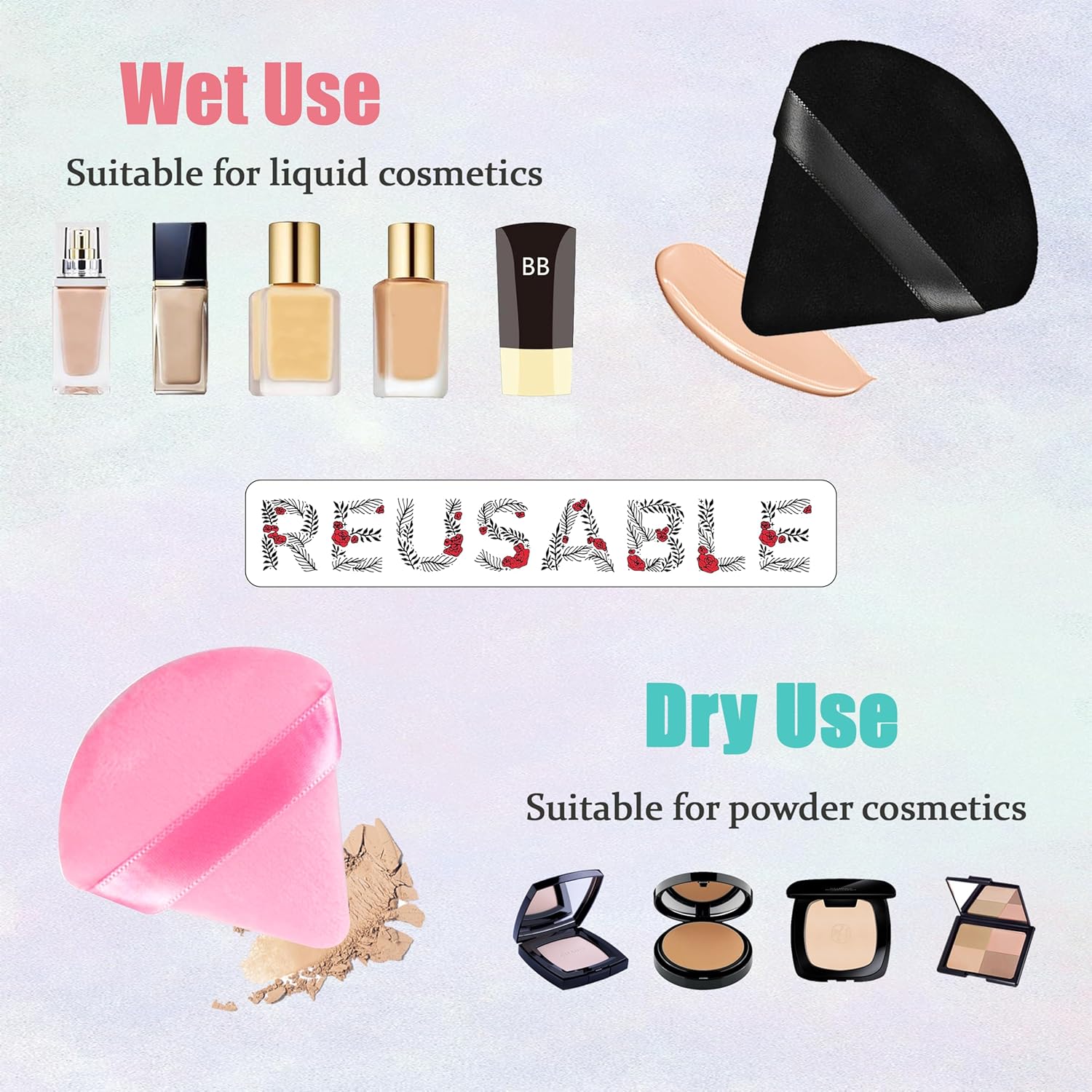 8 Reusable Velour Triangle Makeup Puffs with 4 Travel Cases for Foundation and Powder - Image 3