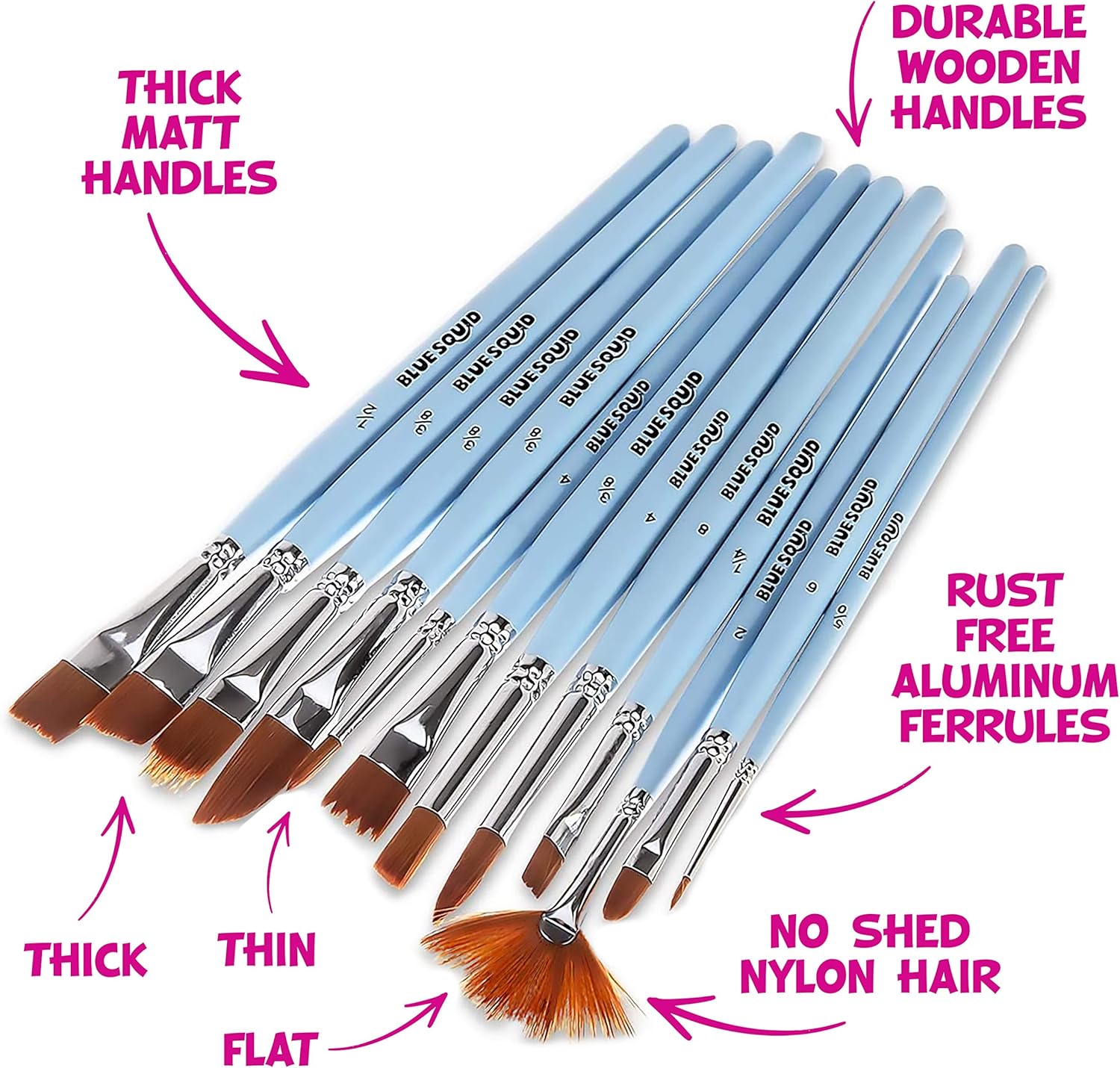 Set of 12 Blue Squid Watercolor Paint Brushes with Soft Nylon Bristles for All Ages - Image 3