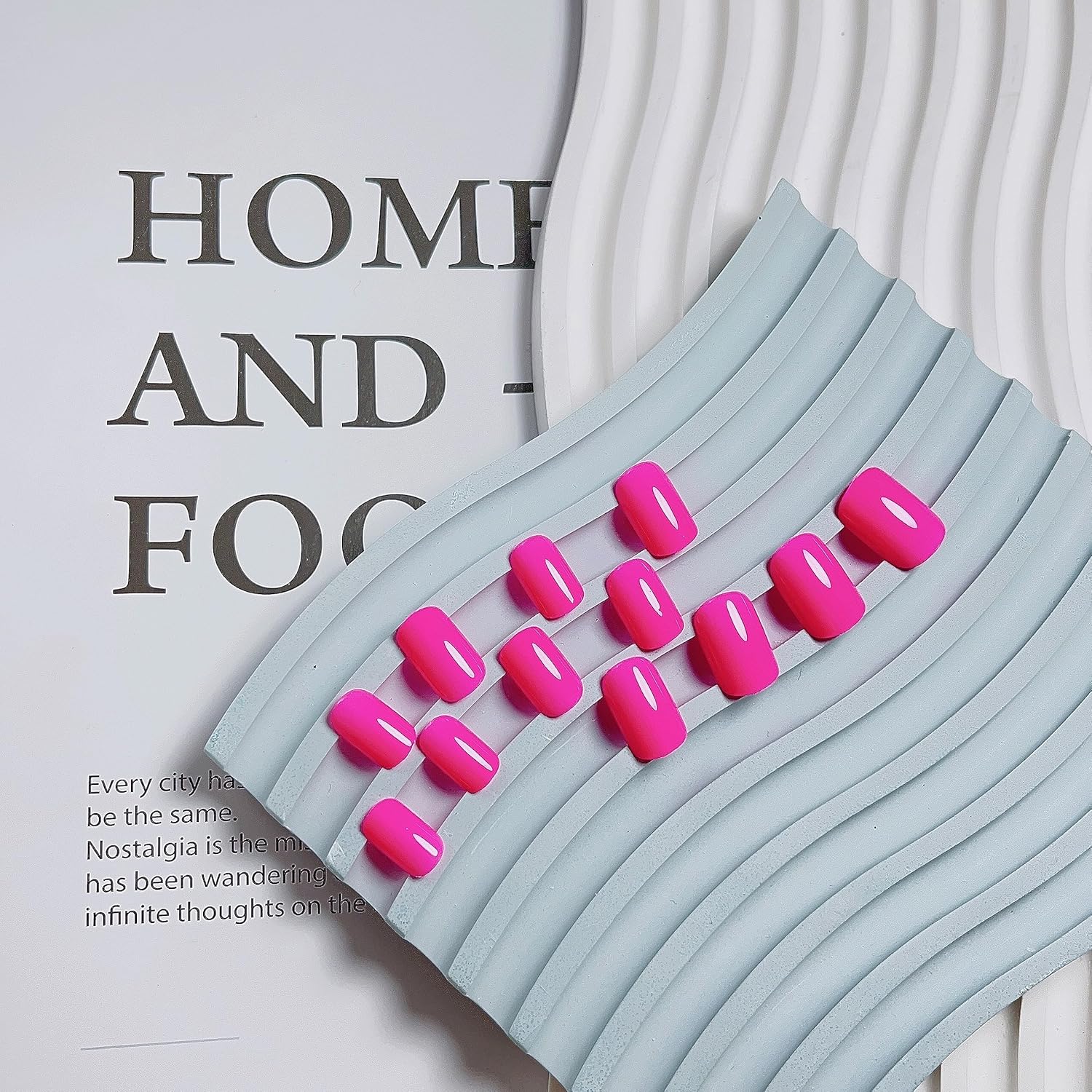 24Pcs Hot Pink Short Square Reusable Gel Acrylic Press On Nails - Image 3
