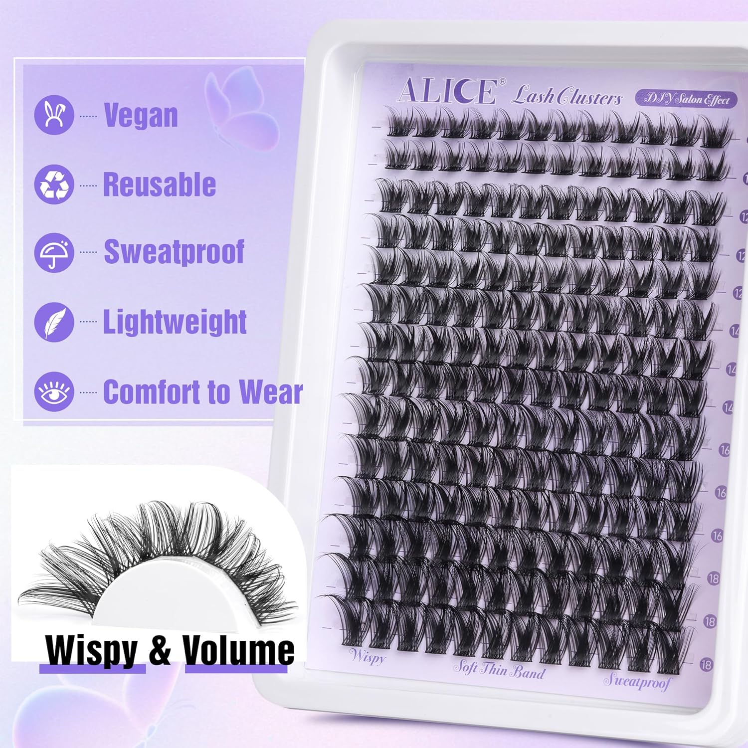 ALICE 168pcs Wispy Eyelash Clusters 10-18mm Natural Volume Extensions with Soft Band - Image 4