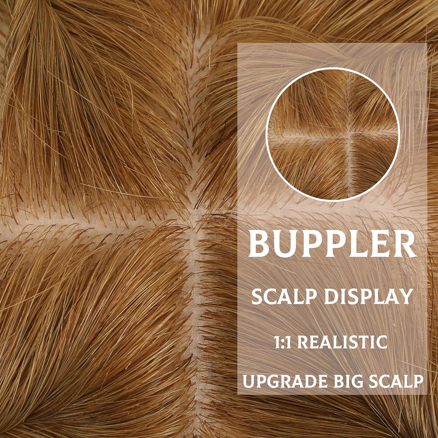 Real Human Hair U-Shape Clip-In Topper with Bangs, 150% Density, Light Brown, 13 Words - Image 3
