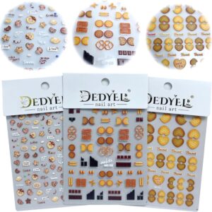 Dedyel Food Nail Art Stickers 3D Cake Dessert Donut Ice Cream Cookies Fruit Bread Self-Adhesive Nail Stickers for Women Girls Kids