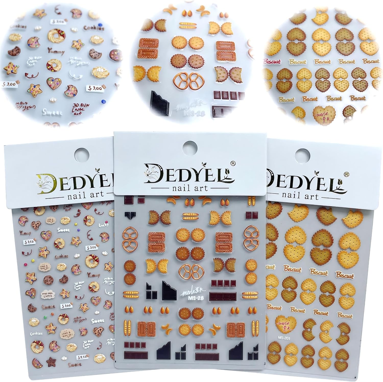 Dedyel Food Nail Art Stickers 3D Cake Dessert Donut Ice Cream Cookies Fruit Bread Self-Adhesive Nail Stickers for Women Girls Kids