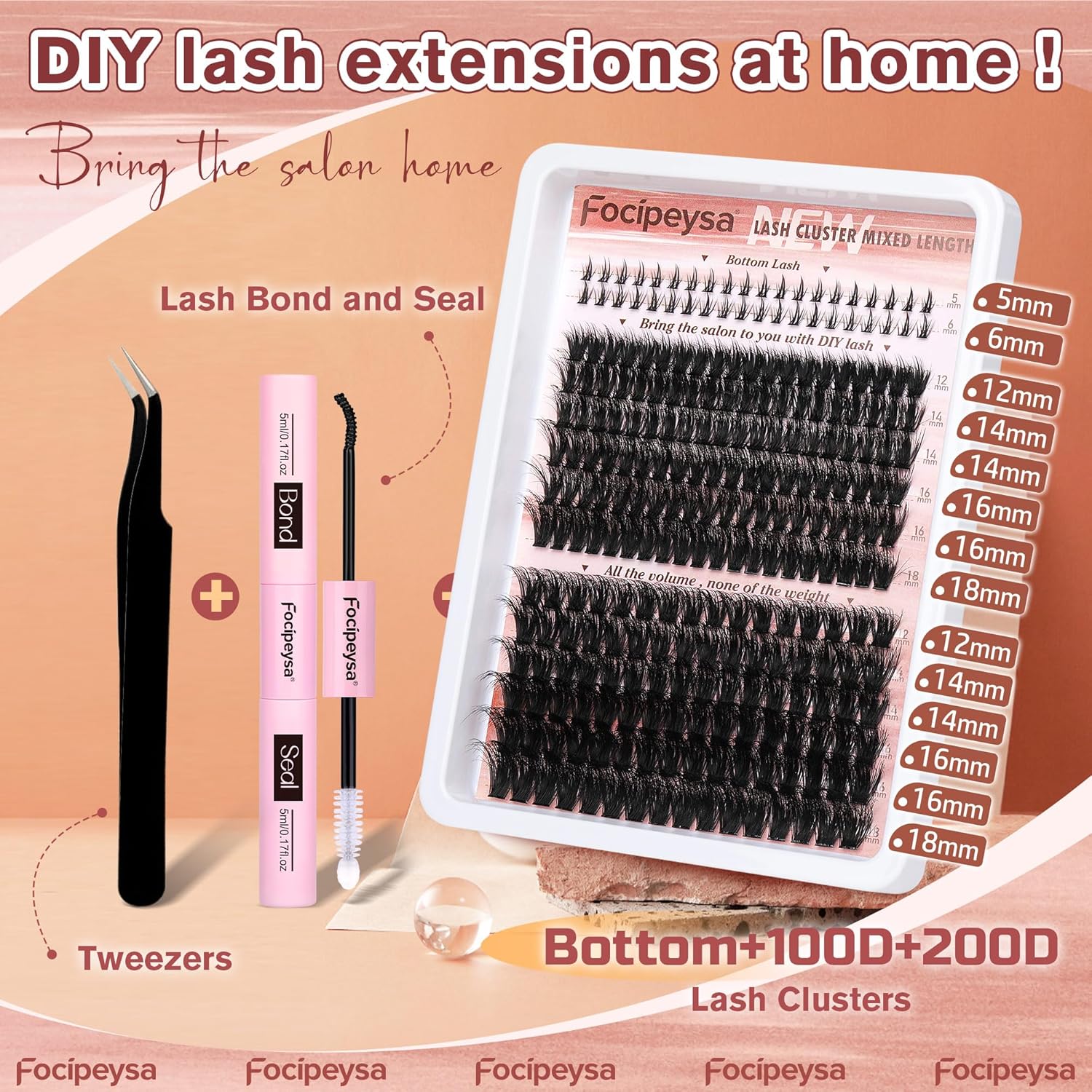 Focipeysa Full Volume Lash Extension Kit, D-Curl 12-18mm, with Bond and Seal - Image 7
