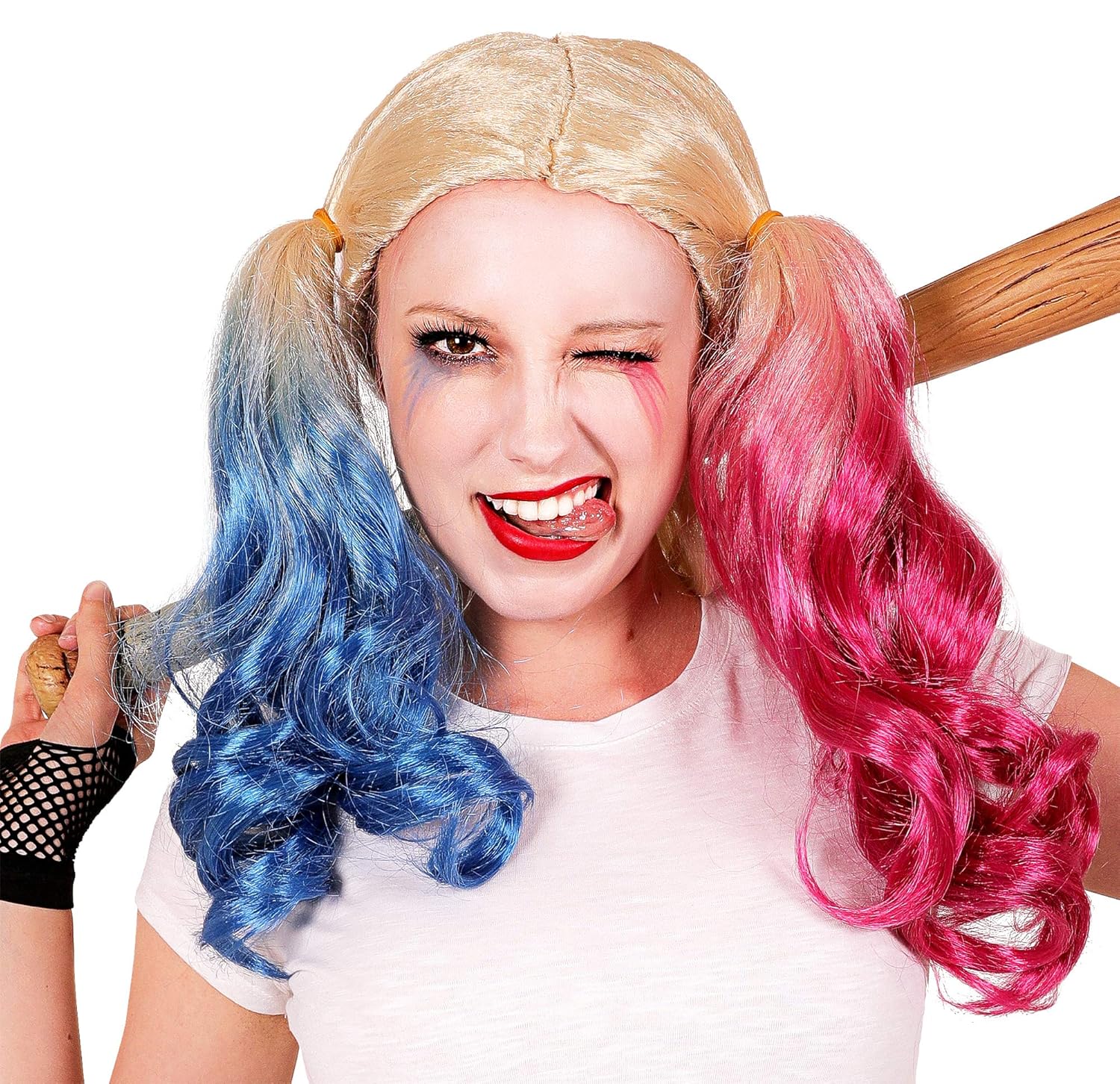 Harley Quinn Wig for Girls and Women - Pink and Blue Clown Costume Accessory - Image 5