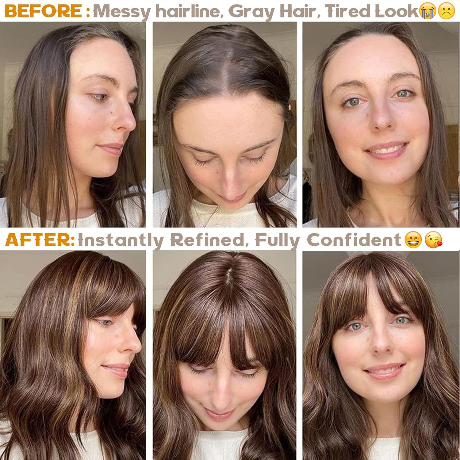 Real Human Hair U-Shape Clip-In Topper with Bangs, 150% Density, Light Brown, 13 Words - Image 6