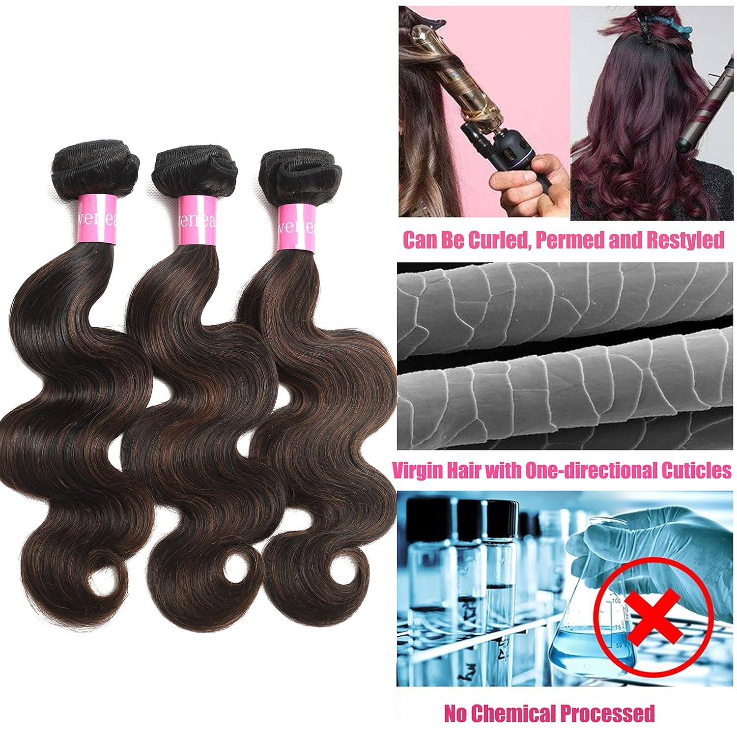 FB30 Color Brazilian Body Wave 3 Bundle Hair Extensions with Frontal 12 14 16 Inch - Image 4
