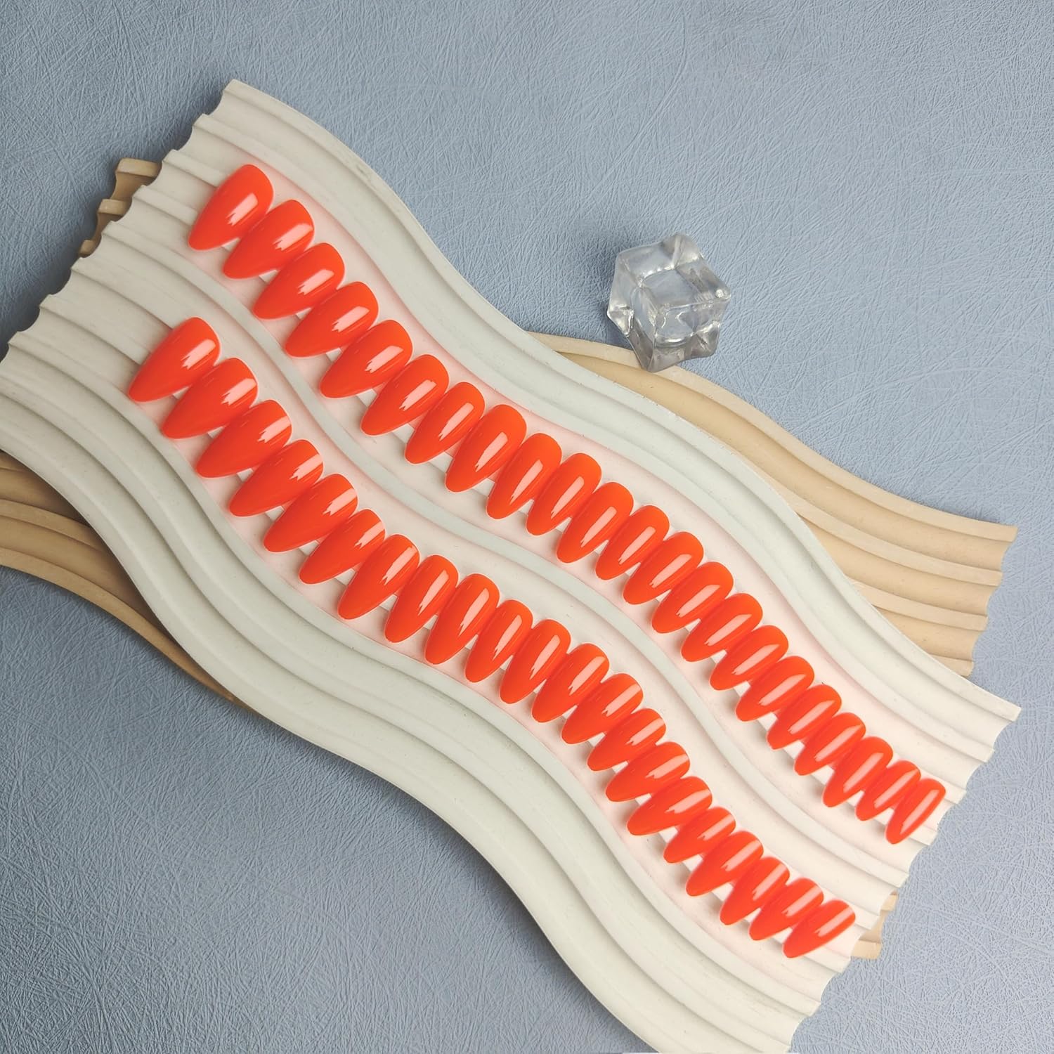 48 Piece Medium Almond Orange Press On Nails for Women, Stiletto Style - Image 3