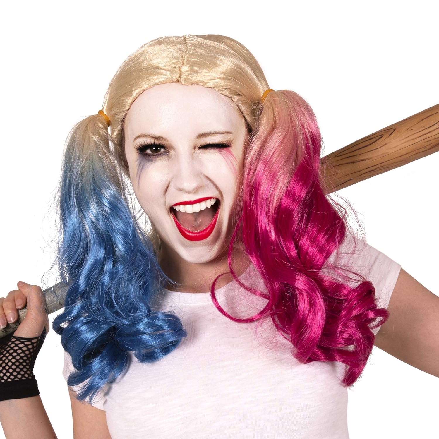 Harley Quinn Wig for Girls Halloween Harley Quinn Wig Clown Women Pink and Blue Wig for Women Daily Party Cosplay Adult Costume Accessories & Quality Hair in a Vibrant Blonde