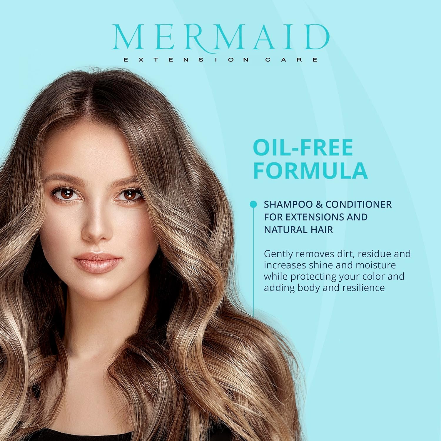 Mermaid Extension Hair Care Shampoo and Conditioner Set 16 oz Oil-Free Vegan Formula - Image 2