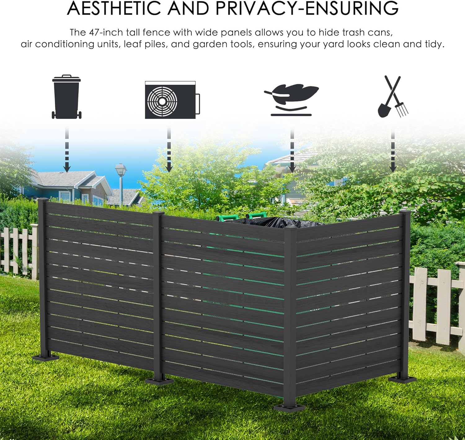 Kozyard Black 3-Panel Aluminum Outdoor Privacy Screen Fence Kit 50" W x 48" H - Image 2