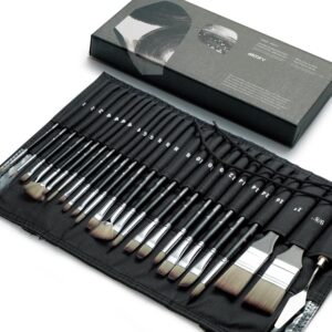 ARTIFY 25-Piece Professional Paint Brush Set – Expert Series Synthetic Nylon Brushes for Acrylic, Oil, Watercolor, Gouache – No Shedding, Canvas Roll Case & Palette Knife, Painter Gifts Art Supplies