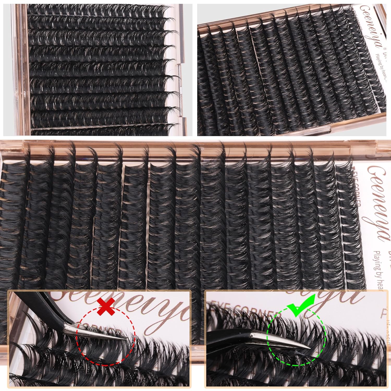 Geeneiya DIY Volume Lash Clusters Kit Bond Seal Tweezers 300 Pcs Mink Lashes - Image 7