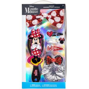 Disney Minnie Mouse - Townley Girl Hair Accessories Box|Gift Set for Kids Toddlers Girls|Ages 3+ (6 Pcs) Including Hair Bow, Hair Brush, Snap Clips and More, for Parties, Sleepovers and Makeovers
