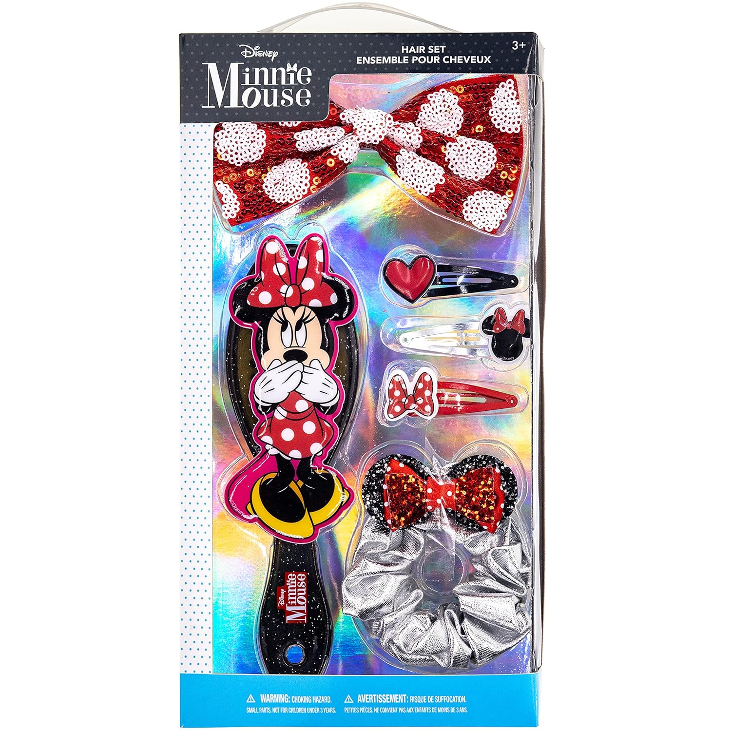 Disney Minnie Mouse - Townley Girl Hair Accessories Box|Gift Set for Kids Toddlers Girls|Ages 3+ (6 Pcs) Including Hair Bow, Hair Brush, Snap Clips and More, for Parties, Sleepovers and Makeovers