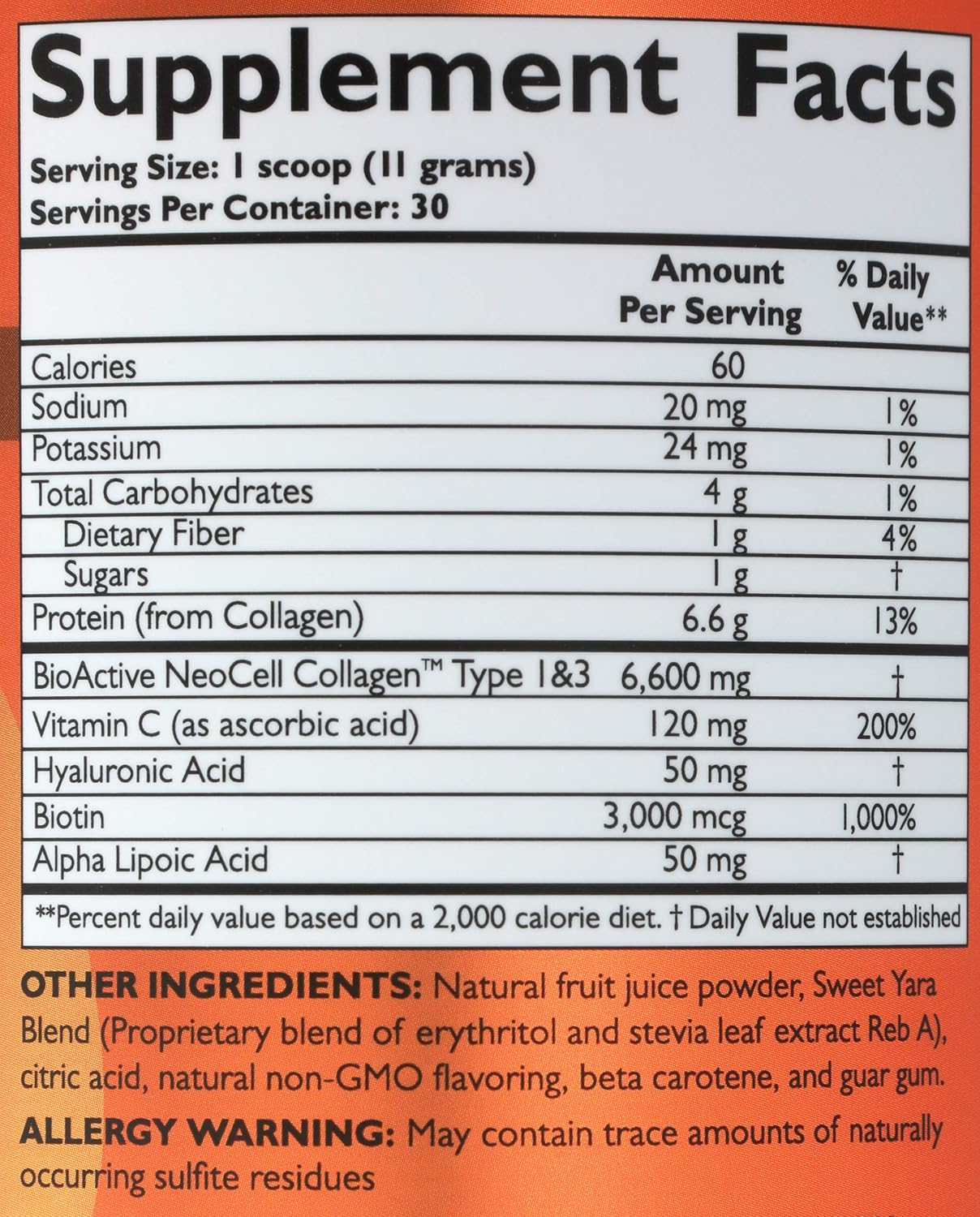 NeoCell 11.64 Oz Tangerine Collagen Powder with Biotin Vitamin C Hyaluronic Acid - Image 4