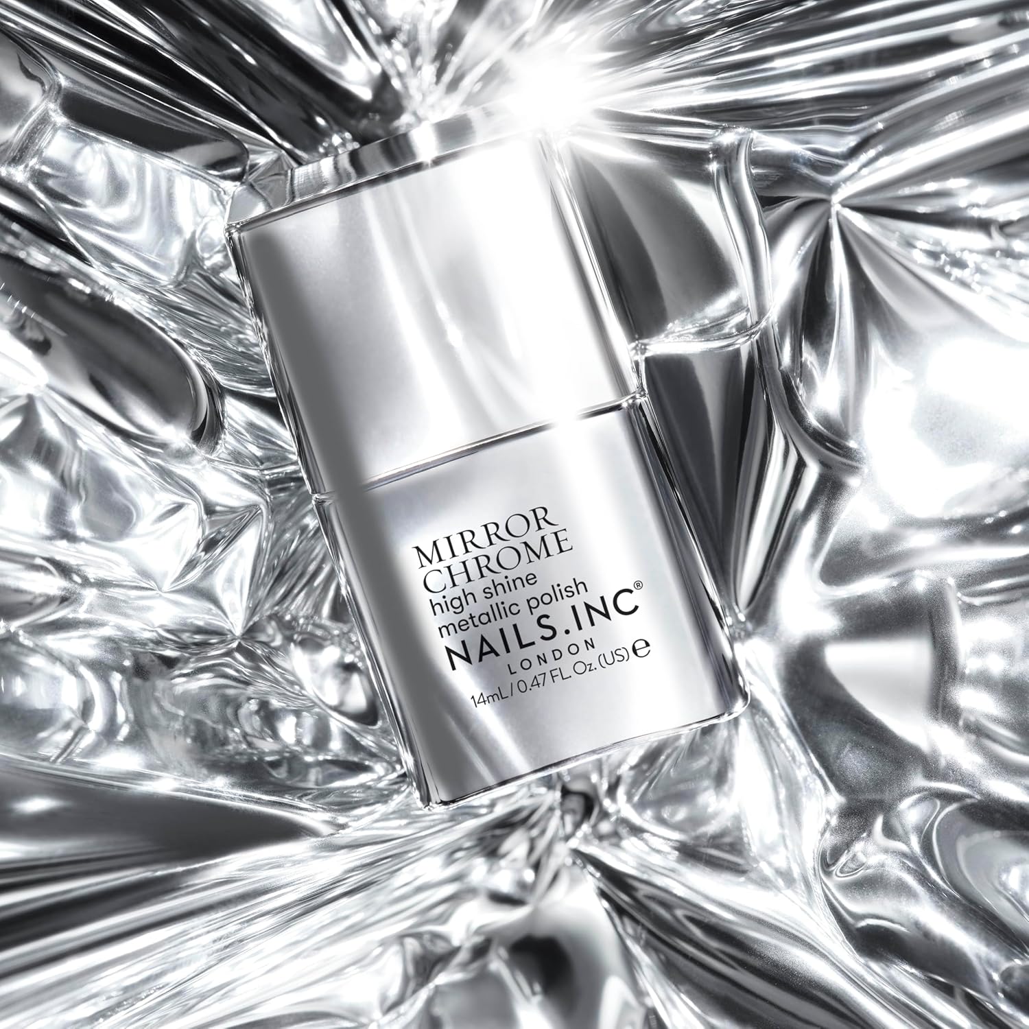 Nails Inc Silver Served Metallic Mirror Chrome Nail Polish 0.47 Fl Oz Vegan Quick Dry Finish - Image 3
