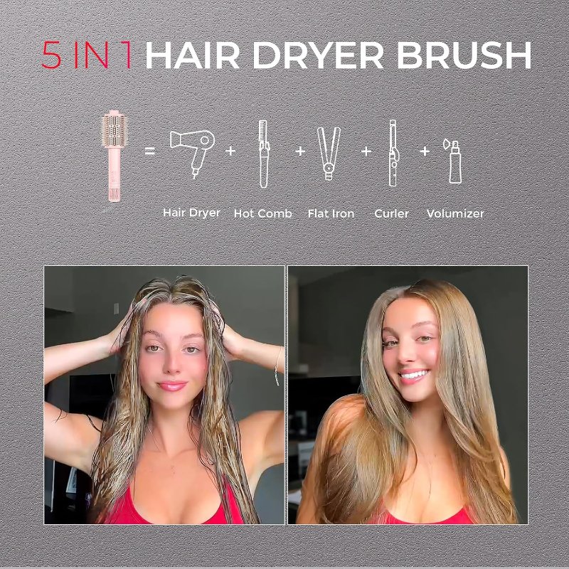 TYMO 3.0 Pink 5-in-1 Lightweight Ionic Hair Blow Dryer Brush with Smoothing Comb - Image 4