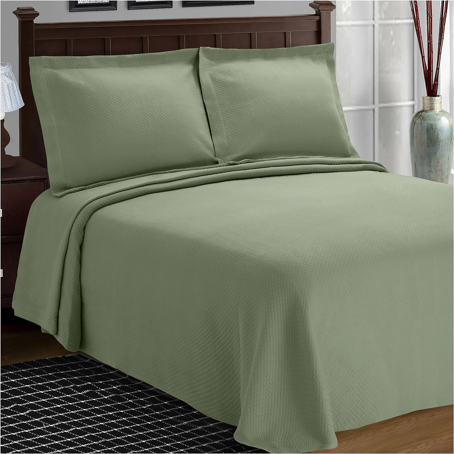 Sage Green Cotton Full Size Oversized Bedspread Set with Pillow Shams - Image 4