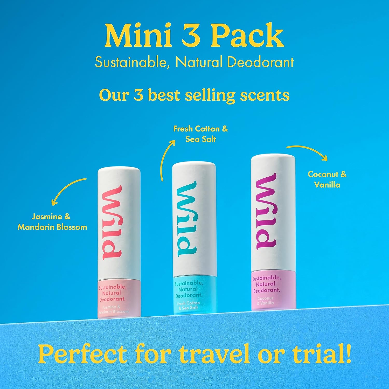 Wild Mini Natural Aluminum Free Vegan Eco-Friendly Deodorant 3-Pack Travel Size - Image 2