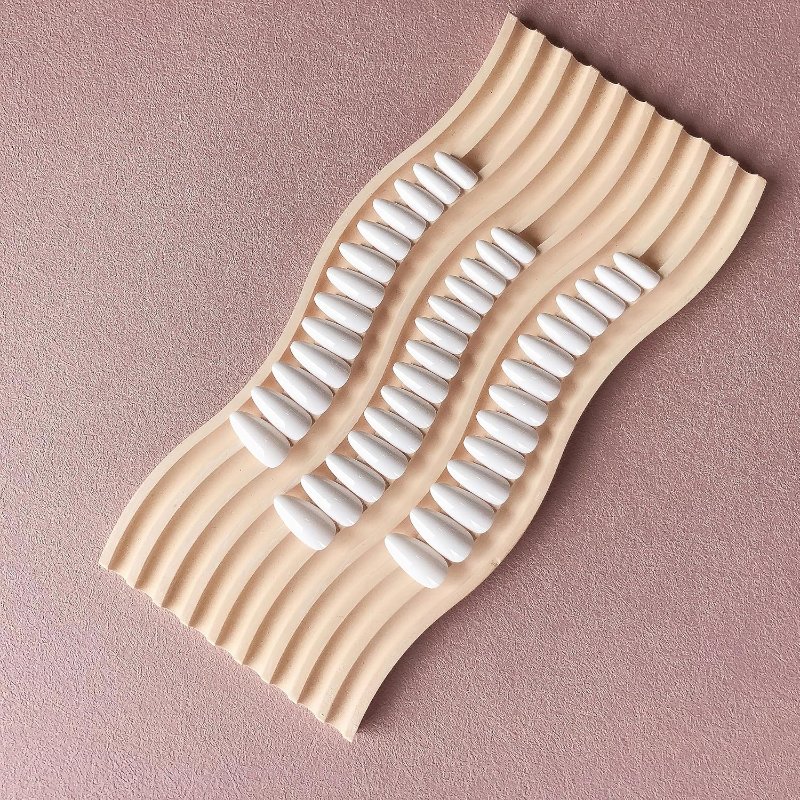 Medium Length White Almond Shaped Press on Nails 48 Pcs Reusable Acrylic - Image 4