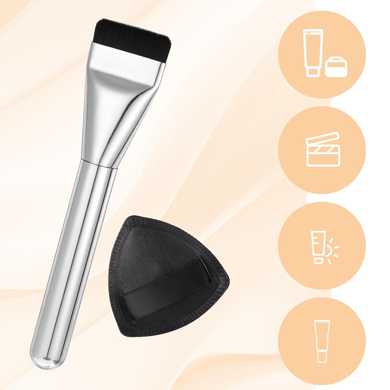 Professional Acrylic Makeup Palette with Black Powder Puff, Foundation Brush, and Spatula for Seamless Blending - Image 3