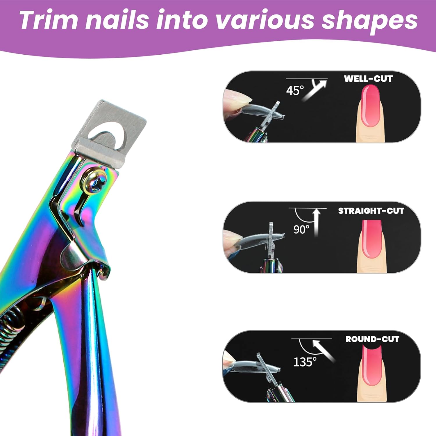 Rainbow Acrylic Nail Clippers with Magnetic Sizer 2 Piece Professional Manicure Set - Image 5