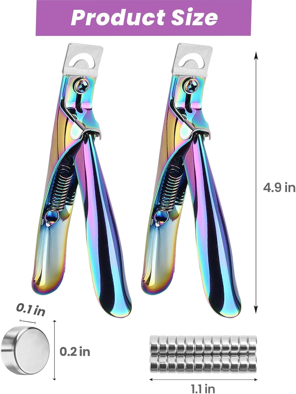 Rainbow Acrylic Nail Clippers with Magnetic Sizer 2 Piece Professional Manicure Set - Image 2