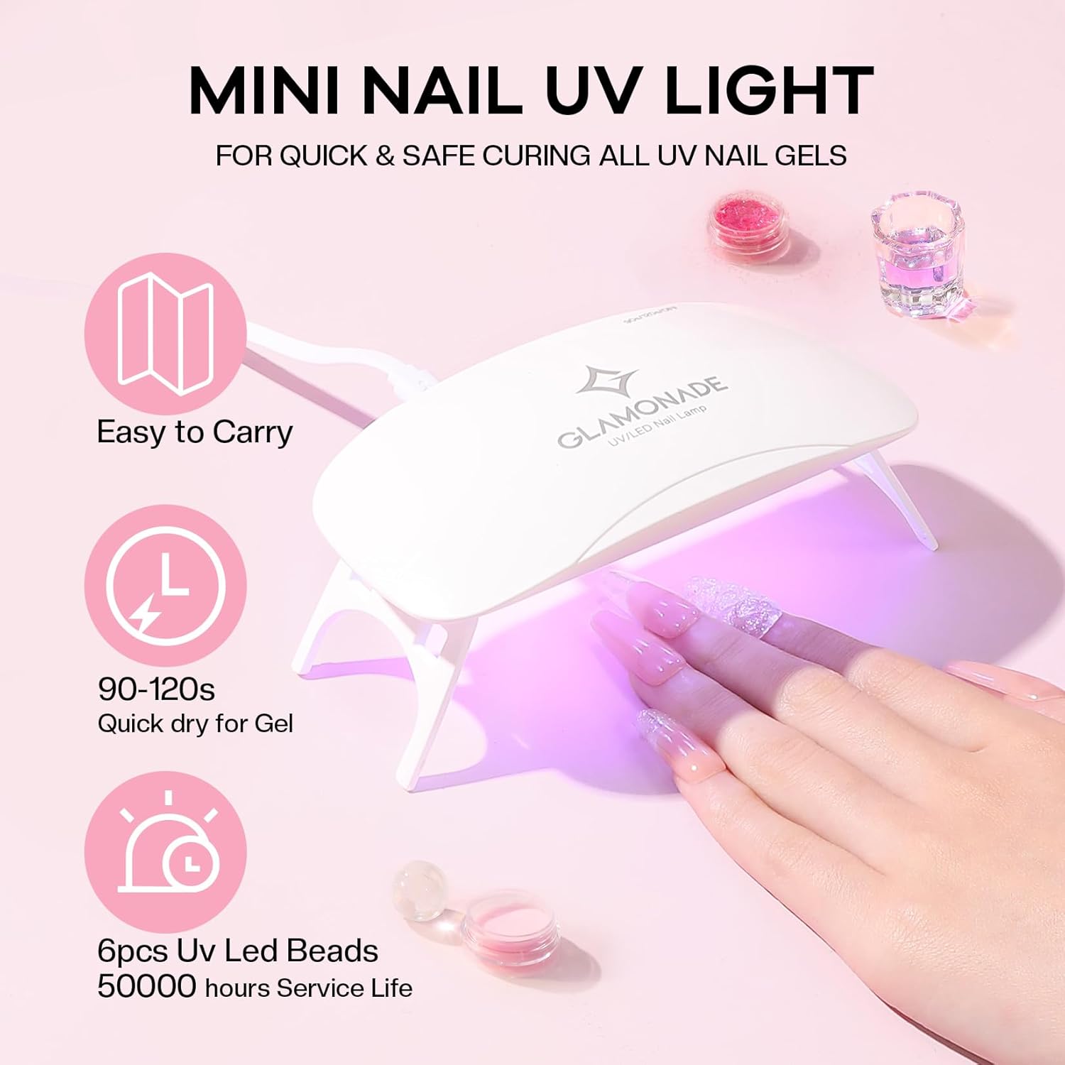 Beginner Acrylic Nail Kit with Clear Pink Powder, UV Lamp, and Glitter for Home Use - Image 6