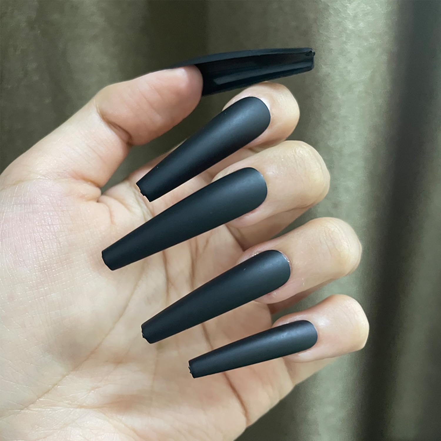 AddFavor XXL Black Matte Full Cover Acrylic Press On Nails 120 Pcs 12 Sizes - Image 2