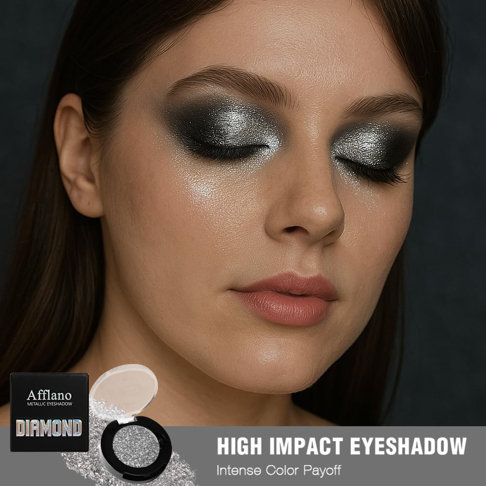 Afflano 9 Color Silver Glitter Eyeshadow Palette Super Pigmented Blendable Shimmer - Image 4